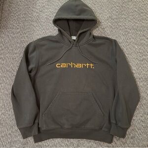 Carhartt wip Men's Hooded Sweatshirt in Olive with Yellow Logo